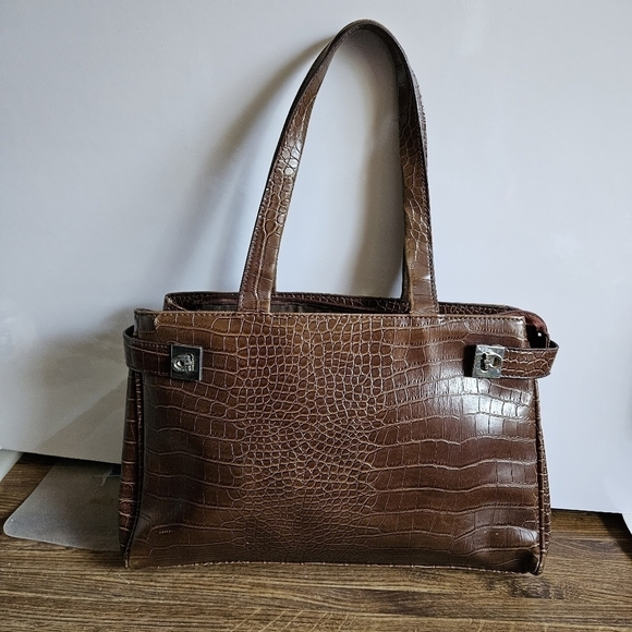 Cole Handbags - Vintage Cole Chocolate Brown Aux Crocodile Imprint Satchel Bag
